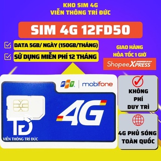 Sim 4G Mobifone 12FD50 Data 5Gb/Ngày, Sim phát Wifi Miễn phí 12 Tháng. CS6N/CS3N Data 150Gb/Tháng, Free 6 Tháng/3 Tháng