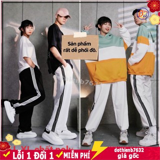 Quần Jogger Nam Nữ 3 Sọc ⚡️ GIÁ SẬP SÀN ⚡️ Chất Đẹp Form Ống Rộng Để Suông Hoặc Rút Dây Bo Gấu Vải Mịn Mềm Mát