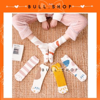 Tất cổ cao nữ vớ cổ cao chết len lông cừu cổ bèo hình thú phong cách Vintage mèo len bông ấm áp dày dặn