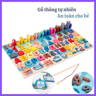 Đồ chơi Câu cá gỗ 7 trong 1 kèm hình khối, số, chữ và phương tiện...