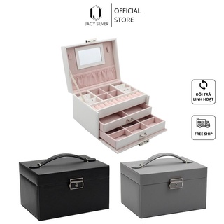Hộp Đựng Trang Sức Jacy Silver, Hộp Đựng Nữ Trang Bọc Da Cao Cấp Nhiều Ngăn H1014