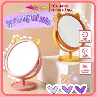 [Tặng Sticker Siêu Cute] Gương để bàn tai mèo xoay 360 độ - Gương phối màu cute Nội địa Trung