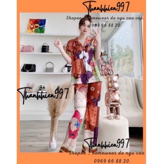 PIJAMA ĐÙI - TAY NGẮN GẤU TRÚC NÂU I003 LỤA XƯỚC.