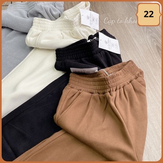 Quần Jogger Tăm Unisex Nam Nữ Nỉ Tăm Ống Rộng Cạp Chun Vải Dày Dặn