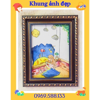 (Mặt khung bằng mica)Khung ảnh 13x18cm viền hoa văn mẫu đẹp để bàn tiệc hoặc treo tường}}-