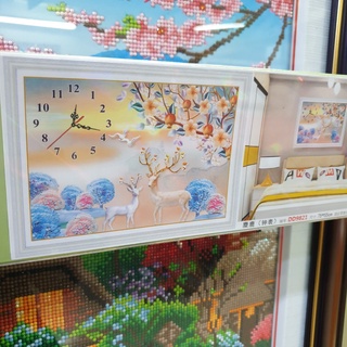 TRANH ĐÍNH ĐÁ ĐỒNG HỒ HƯƠU NAI (ĐÁ ABC CAO CẤP). Kích Thước: 75cm x 55cm