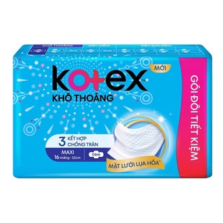 Băng Vệ Sinh Ngày Kotex Khô Thoáng Dày Có Cánh Mặt Lưới Lụa Hoá 23cm (16 Miếng)