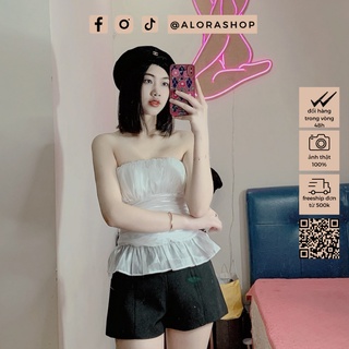 Áo quây chất organza peplum nữ xếp li cup ngực chun sau lưng co dãn tốt trắng, be, đen thời trang nữ Alora