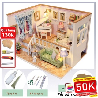 Nhà búp bê có đèn Led Because of you TẶNG KÈM Mica che bụi và bộ dụng cụ lắp ráp
