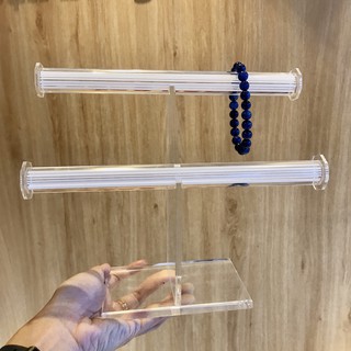 Trụ chữ T bằng mica 2 tầng trưng bày chuỗi trưng bày trang sức cao 19cm ngang 23cm SIÊU SANG