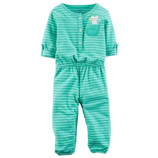 Jumsuit Bé Gái Logo Chuột Kẻ Xanh Carters