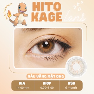 Kính áp tròng cận màu nâu xám pha vân cam tiệp nên  mắt màu nâu mật ong HITOKAGE-BROWN,giãn nhẹ 14.0. Made in Hàn Quốc.