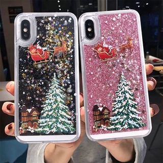 Ốp lưng kim tuyến nước họa tiết giáng sinh cho IPhone X XS Max XR 6 6S 7 8 Plus
