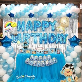 Combo set bóng+set bàn tiệc trang trí sinh nhật bóng happy birthday cho bé