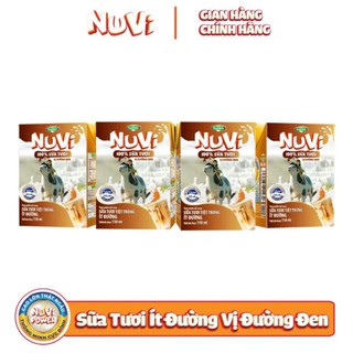 Lốc 4 hộp Nutifood NuVi 100% Sữa Tươi – Sữa Tươi Tiệt Trùng Ít Đường Vị Đường Đen hộp 110ml