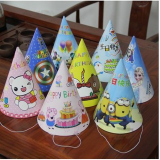 SET 6 NÓN CHÓP SINH NHẬT MẪU HOẠT HÌNH, PHỤ KIỆN GIẤY