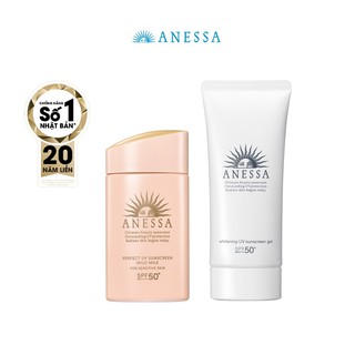 Bộ đôi kem chống nắng Anessa dịu nhẹ và dưỡng trắng da Anessa Mild Milk - Anessa Whitening Gel