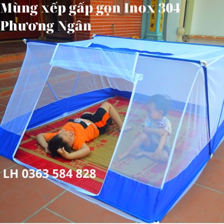 Mẫu Mới - Mùng chụp người lớn Khung INÔX, có viền chân chống muỗi tuyệt đối, mùng chụp tự bung dễ gấp gọn