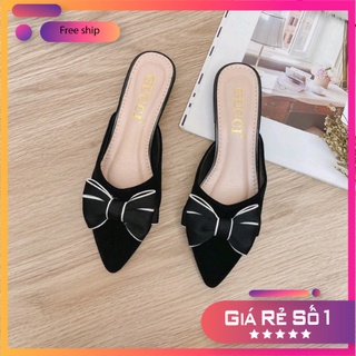 Sục Nữ Giày Sục Nhung Mũi Nhọn [GIÁ SỈ] Đế Thấp Mềm Cực Dễ Đi Phối Nơ Lụa Phong Cách Hàn Quốc Trẻ Trung