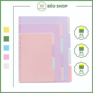 Set 4 tab phân trang A4 B5 A5 Béo shop bằng nhựa màu pastel dùng cho sổ bìa còng 30 26 20 lỗ