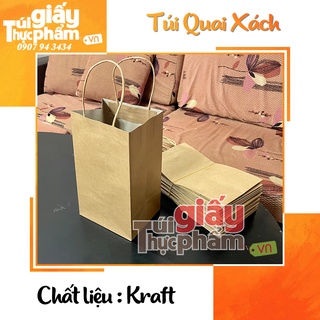 50 Túi Giấy Quai Xách Kraft Nâu/Trắng