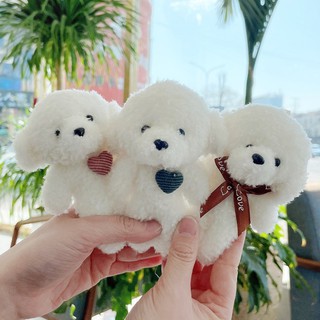 Móc Khóa Thú Nhồi Bông Chó Trắng Treo Balo, Túi Xách, Điện Thoại 11cm