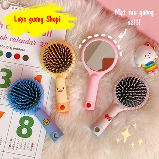 Lược kèm gương, Lược gương cute - Lược gương 2 trong 1 gỡ tóc rối có tay cầm tiện lợi