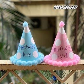 Mũ sinh nhật viền bông cho bé yêu