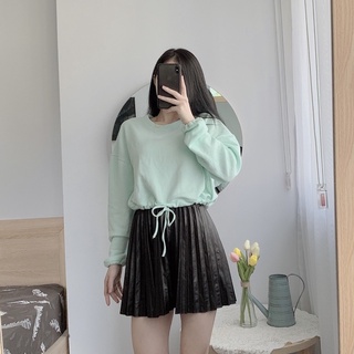 Áo Lissa Croptop Nữ Nỉ Bông Dài Tay Trơn Thương Hiệu Amellia