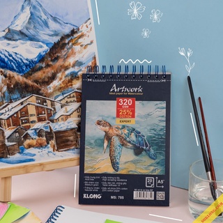 Sổ vẽ màu nước Artwork Klong 320gsm bám màu A5 20 tờ KLong MS 785 - giấy vẽ nghệ thuật