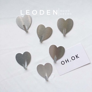 Móc dán tường dễ thương hình trái tim màu bạc, móc dán tường chịu lực inox không gỉ - LEODEN Decor
