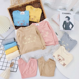 Bộ Quần Áo Dài Tay Mùa Thu Vải Tăm Gân In Hình Gấu Bear Olala Dễ Thương Cho Bé Từ 6-17kg Mã DT18