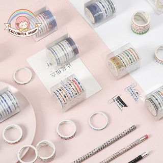 Set 10 cuộn băng dính washi nhiều màu sắc dùng trang trí scrapbook/album độc đáo