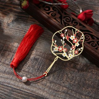 Bookmark kẹp sach kim loại hoa mai đỏ