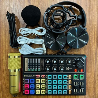 Combo Bộ míc thu âm BM900 và Card k300 bluetooth chuyên dụng hát live stream với đầy đủ chức năng chỉnh giọng âm thanh