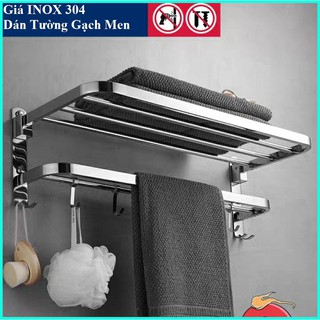 Kệ Inox 2 tầng dán tường hoặc khoan tường đều được - Giá để đồ, khăn tắm - Thanh vắt khăn