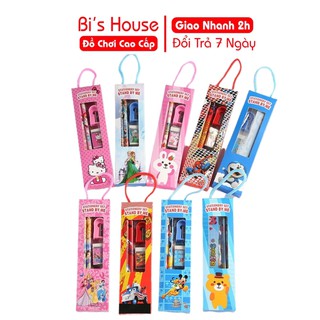 Đồ chơi học tập cho bé 5 món gồm : 2 bút chì, 1 thước, 1 gôm, 1 chuốt bút chì dễ thương