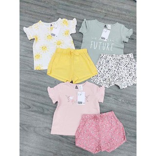 Set bộ cotton quần nơ bé gái HM