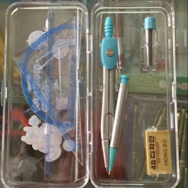 Bộ compa, thước kẻ, gôm