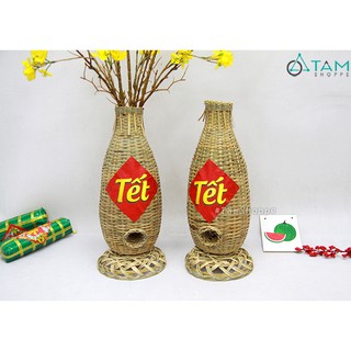 [ĐÃ KĨ - DÀY ĐẸP] Lọ hoa Tết bằng tre handmade Lợp bắt cá C36cm MTL-LHOA-60