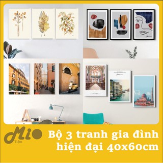 Bộ tranh gia đình trang trí không gian phòng khách phòng ăn phòng ngủ gồm 3 tranh 40x60cm kèm đinh 3 chân treo