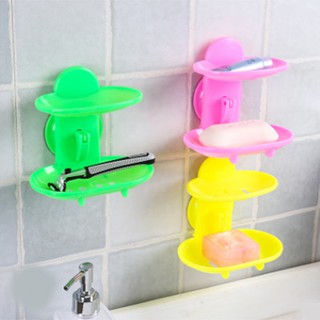 Giá nhựa để xà phòng dính tường giác hút chân không 2 tầng kệ để đồ dùng phòng tắm tiện dụng