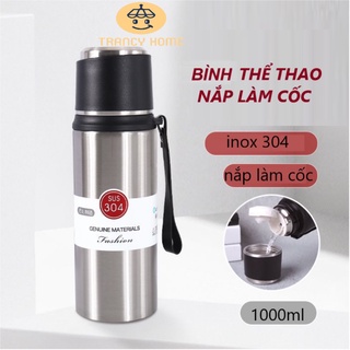 Bình Giữ Nhiệt TRANCY dung tích 1000ml Cao Cấp Bình Đựng Nước Có Nắp Làm Cốc Inox 304 BTC09.
