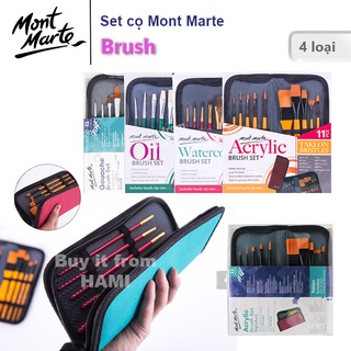 SET CỌ KÈM VÍ MONT MARTE MÀU NƯỚC | SƠN DẦU | ACRYLIC (Brush in Wallet 11PC)