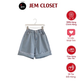Quần Short Jean Nữ  JEMCLOSET Ống Rộng Thỏa Mái Dễ Vận Động Eo Cài GBN - 2700