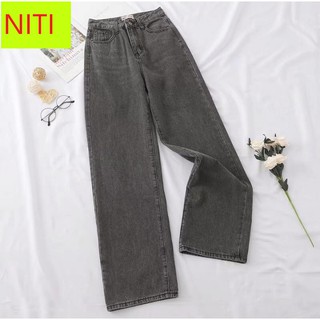 QUẦN JEAN ỐNG RỘNG LƯNG CAO MÀU XÁM LAI CUỐN CAO CẤP NITI FORM CHUẨN ĐỦ SIZE-TD043