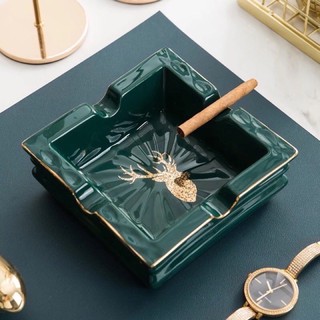 gạt tàn sứ màu xanh cổ vịt sang trọng hình vuông