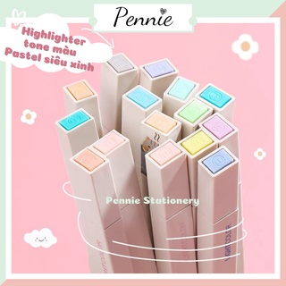 Set 6 bút highlight tone Pastel bút dạ quang thân vuông 2 đầu Pennie