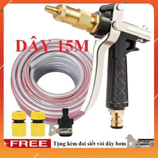 Vòi Xịt❤️Evoucher Bộ dây vòi xịt nước rửa xe, tưới cây ✔, tăng áp 3 lần, loại 15m 206236 đầu đồng,cút,nối đen+  đai