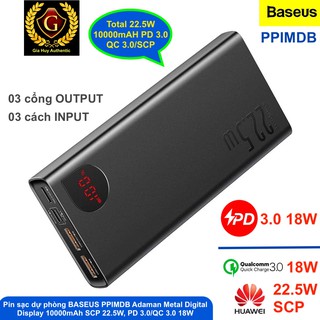 Pin sạc dự phòng BASEUS PPIMDB Adaman Metal Digital Display 10000mAh SCP 22.5W, PD 3.0/QC 3.0 18W